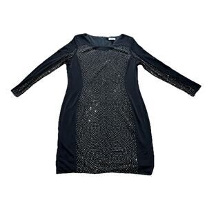 Calvin Klein Exquisite BLACK Studded Rhinestone Below Knee Dress Glam size 16
